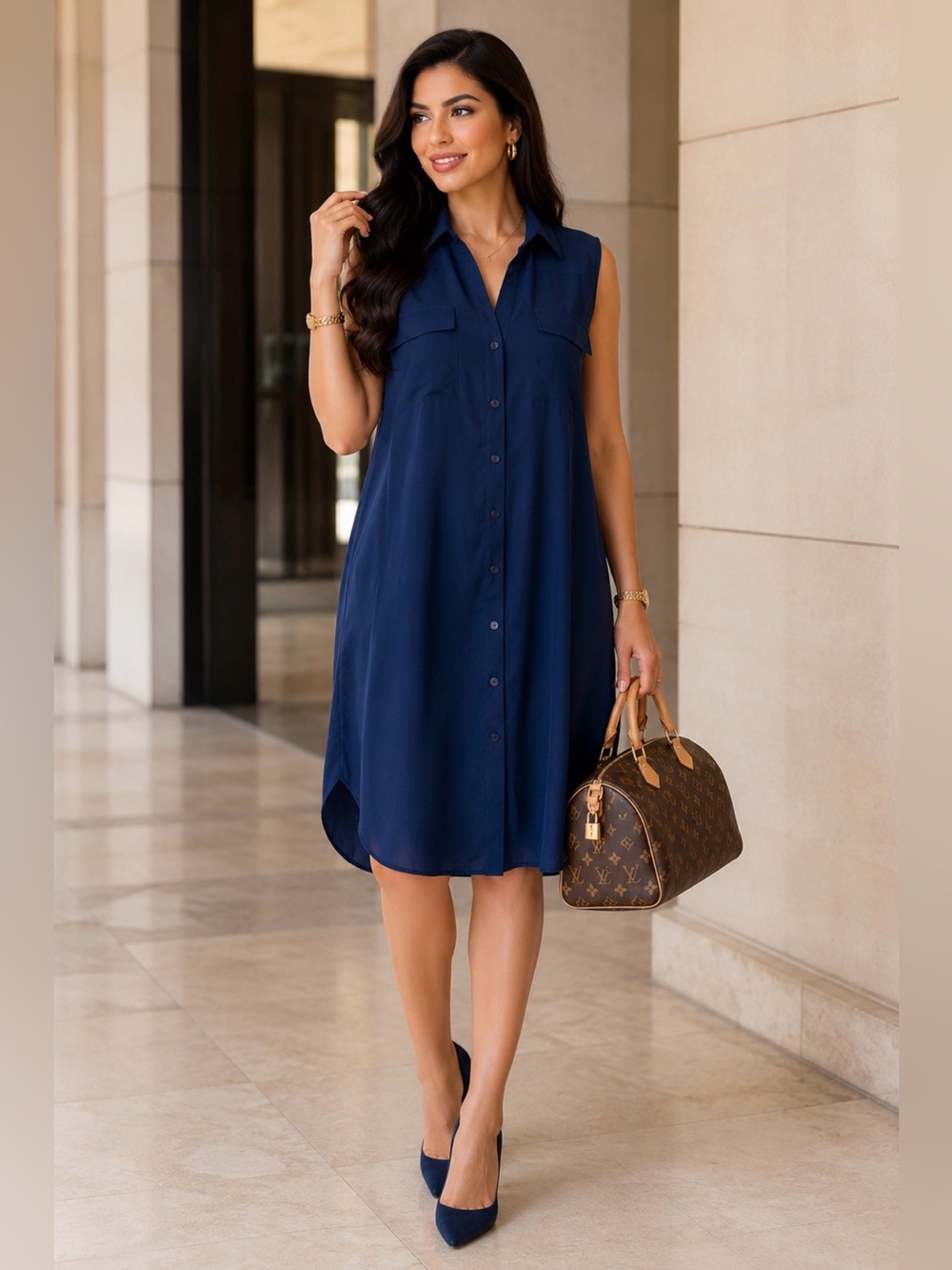 NEW YORK & COMPANY Sleeveless Button Front Tunic Dress Blue Size XL.